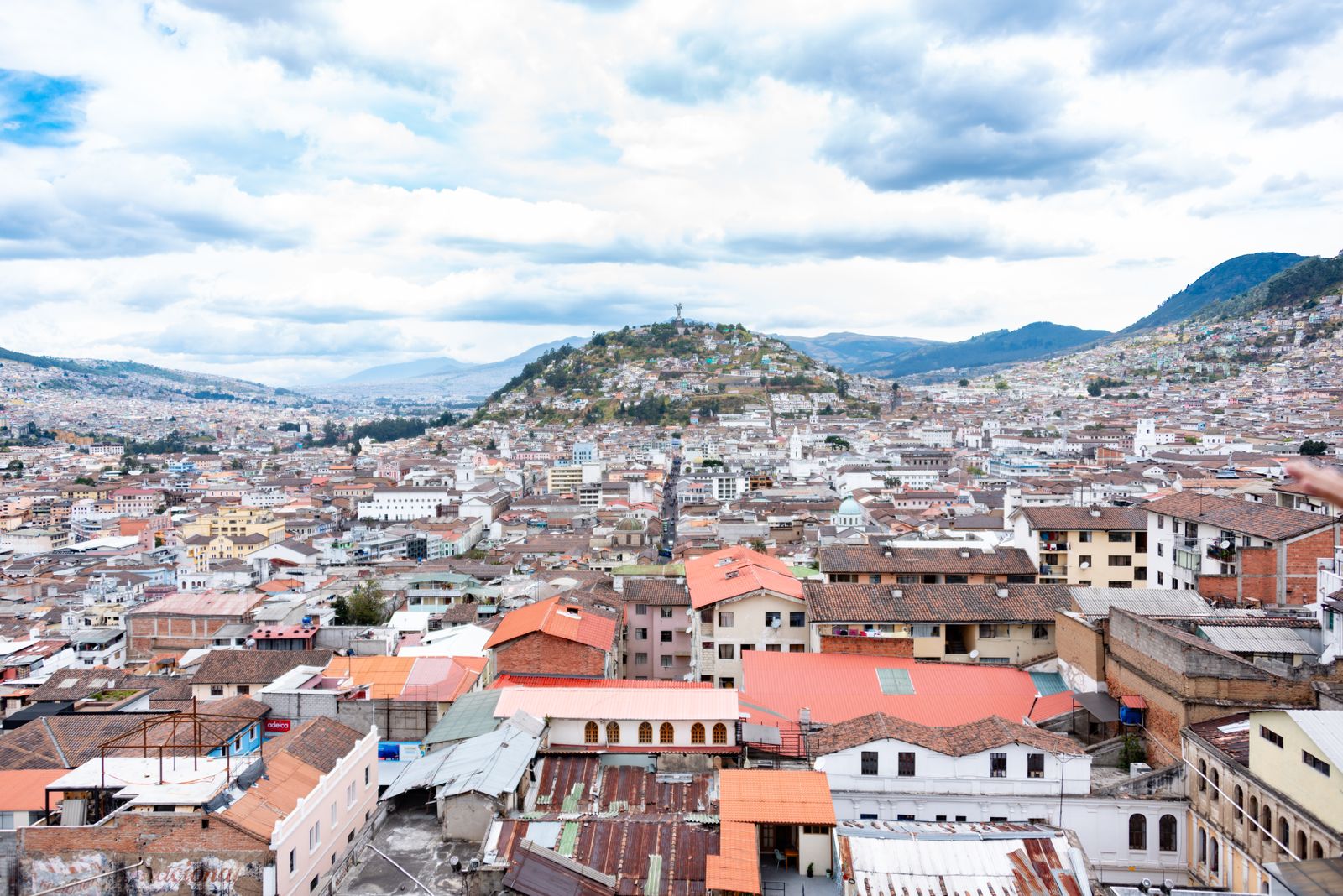 Aerial view of Quito, Ecuador, with the Andean mountains in the background